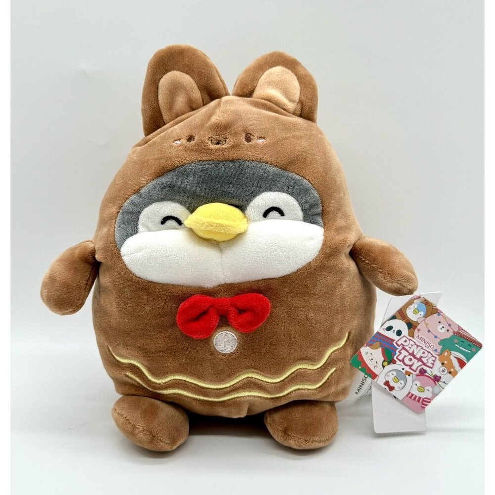 Miniso Penple Penman Squishy Penguin Plush Brown Gingerbread Outfit 8” w Tags
